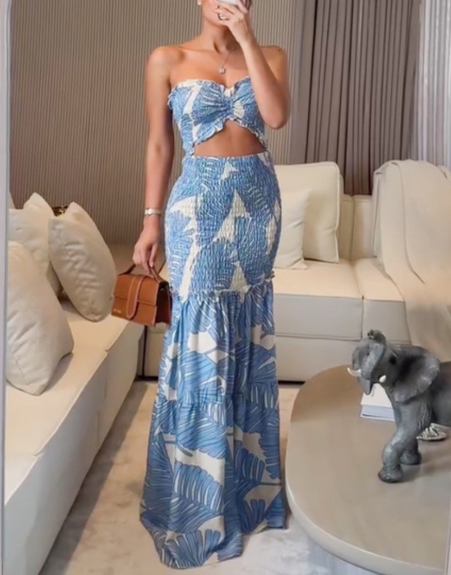 Women spring summer Halter Neck printed pleated casual lace Holidays dress 9