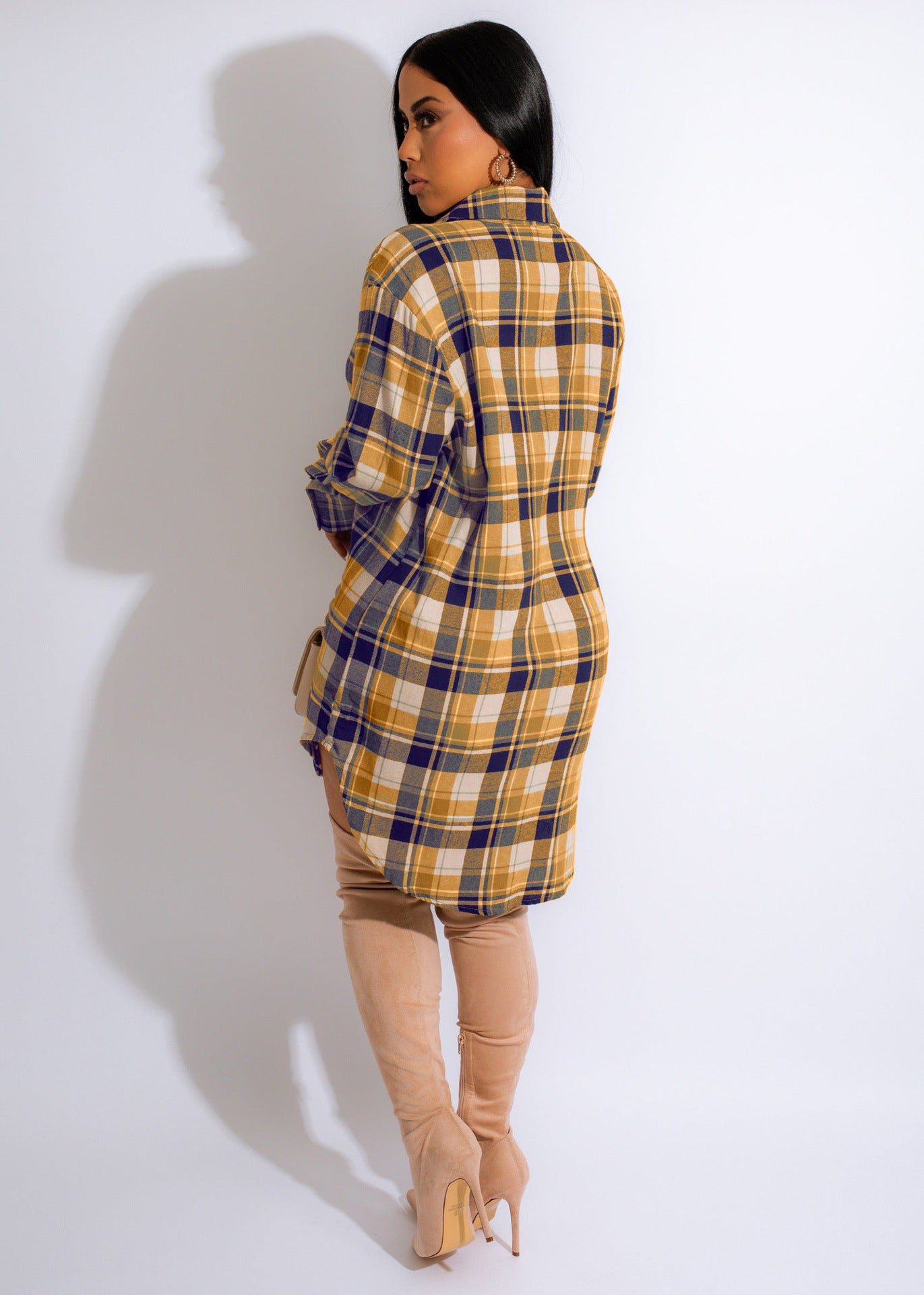Women's Casual Loose Classic Plaid Shirt Dress 7