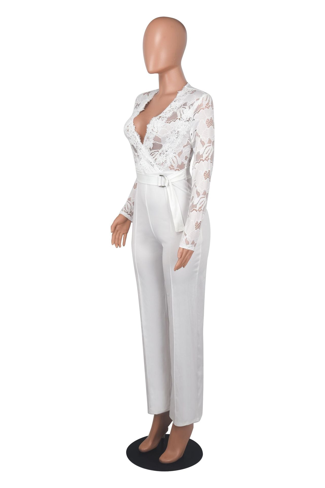 Fashion Sexy Casual Slim V-Neck Lace See-Through Jumpsuit 15