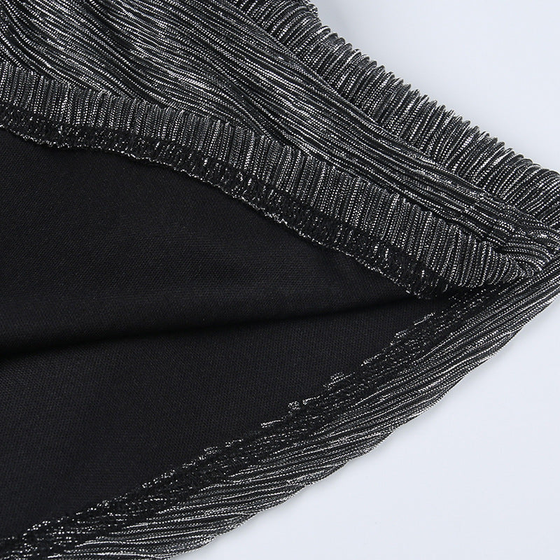 Sexy deep v steel ring pleated long sleeve dress 20