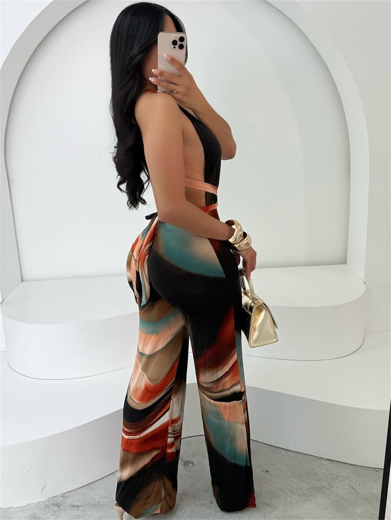 Women's Fashion Halter Neck Print Sexy Jumpsuit 3