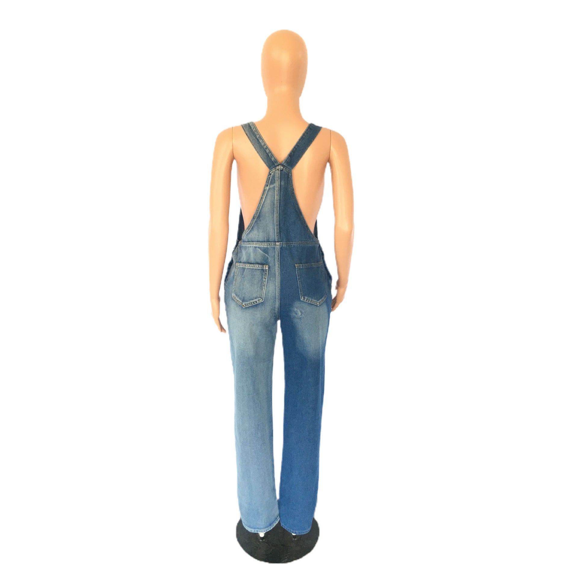 Women Women Elastic Color Block Ripped Overalls 5