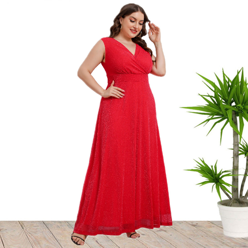 Plus Size Women's Summer Sleeveless V-Neck Gown Maxi Dress 7