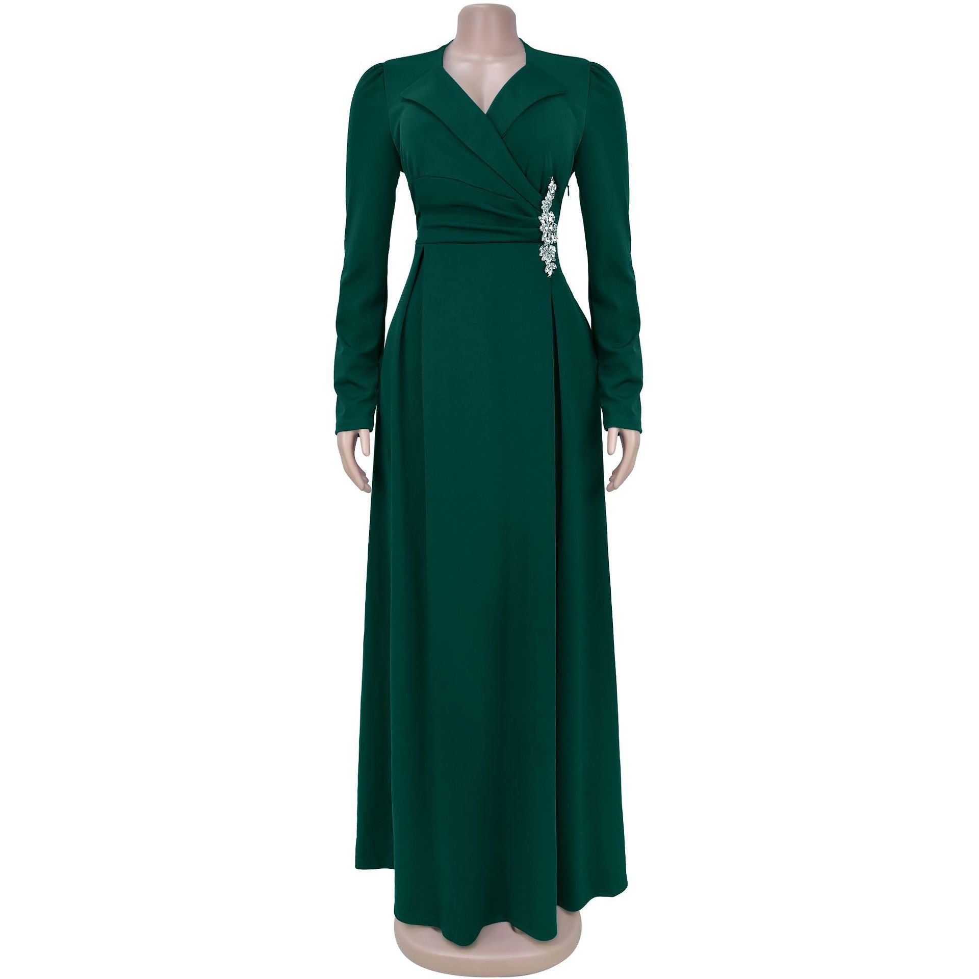 Women Cross Turndown Collar Long Sleeve Dress 30