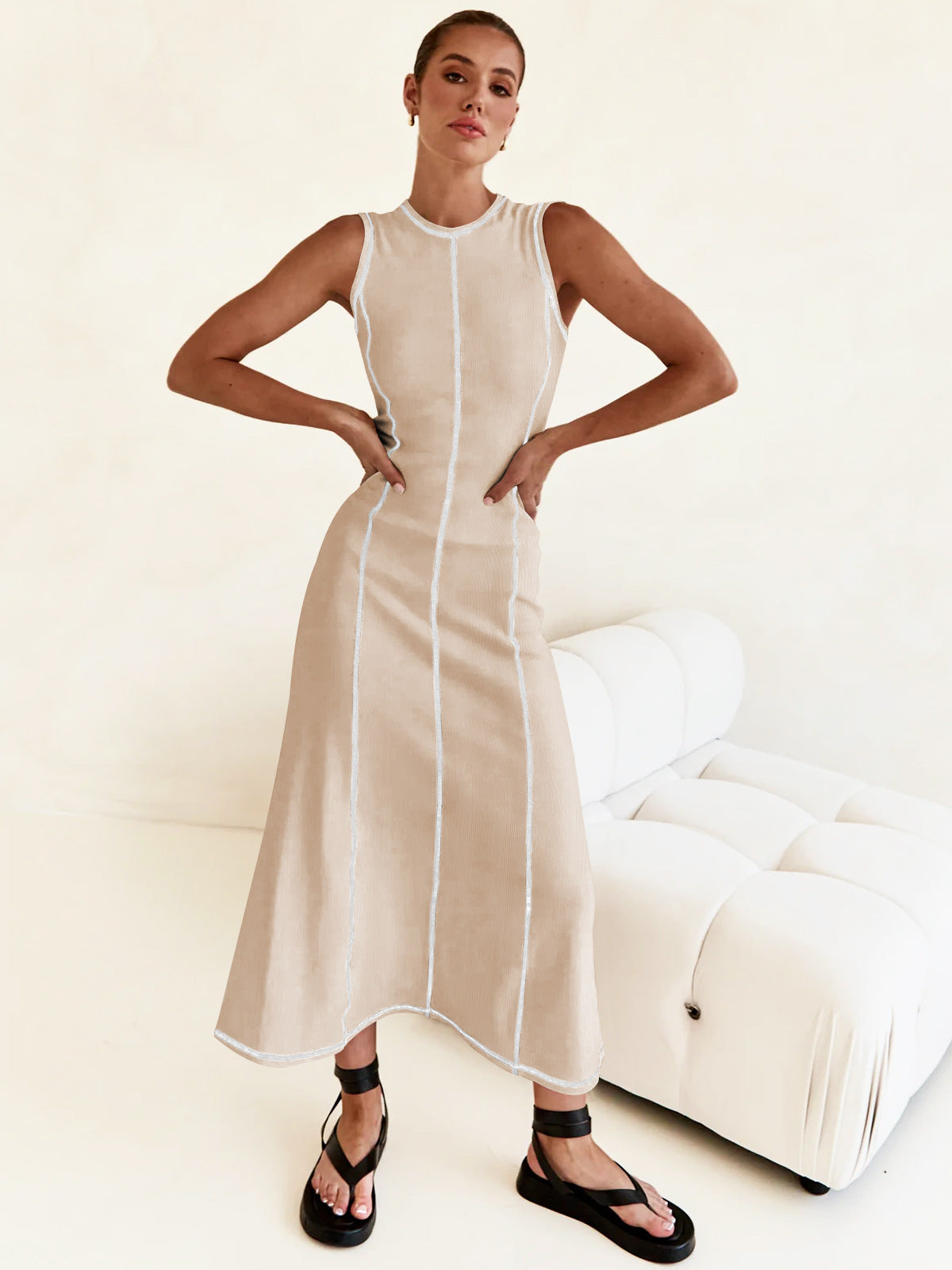 Round Neck Sleeveless A-Line Knitted Long Dress 31