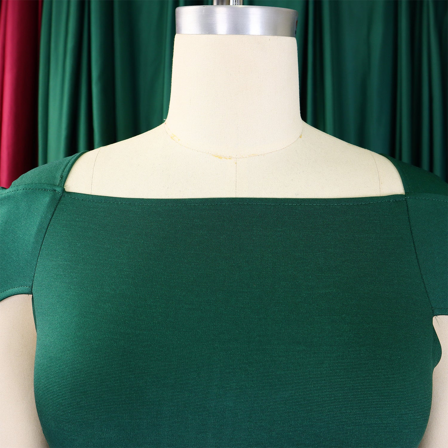 African Women's Solid Color High-Waist Ruffle Short-Sleeve Square-Neck Bodycon Pencil Dress 14