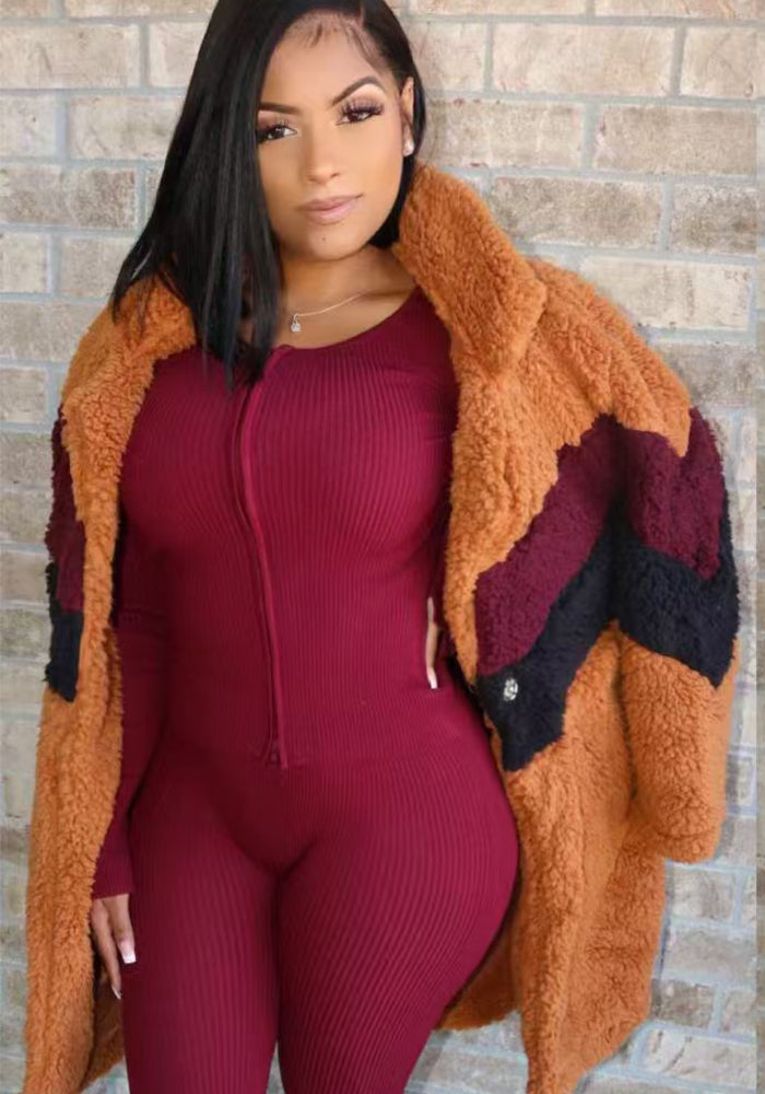 Women Winter Plush Patchwork Warm Jacket