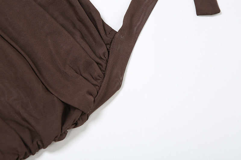 Spring Summer Sexy Low Back Lace-Up Halter Neck Solid Chic Maxi Dress 14