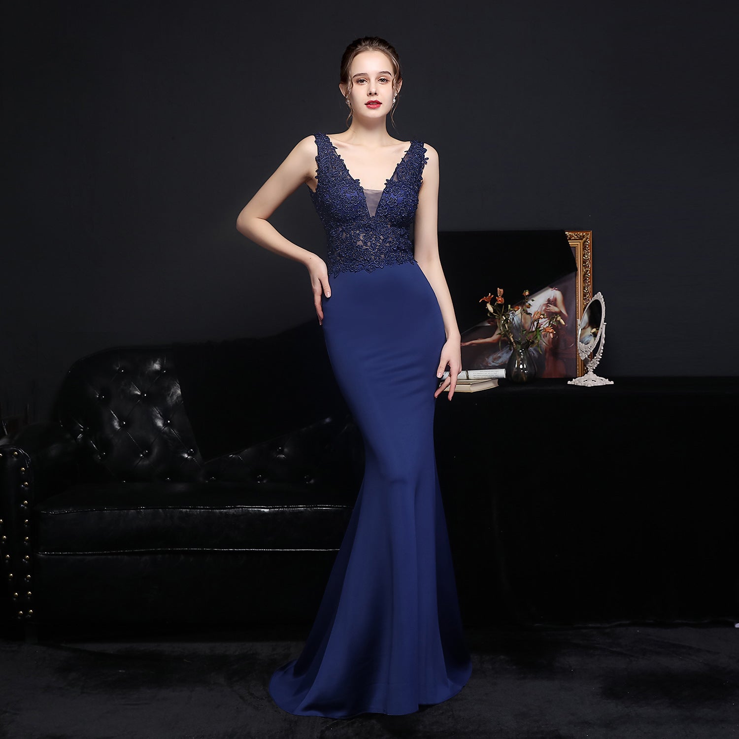 Elegant Lace Diamond Formal Party Dress Bride Long Mermaid Evening Dress 9