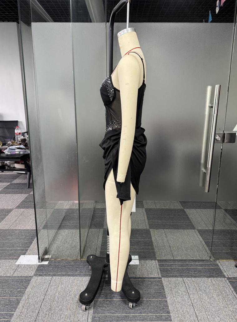 Elegant See-Through Beaded V-Neck Strap Slim Waist Stretch Club Dress 7