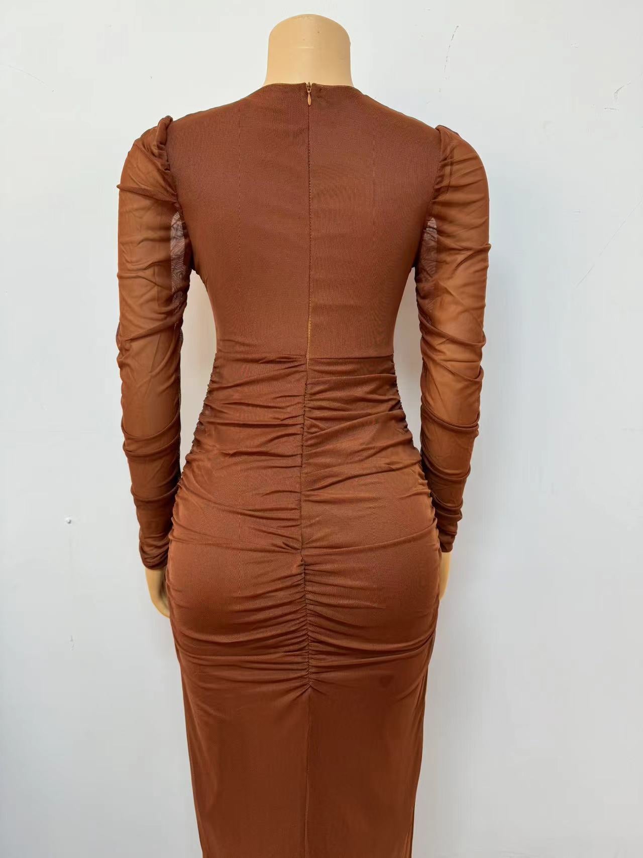 Women V Neck Long Sleeve Bodycon Sexy Slit Dress 11