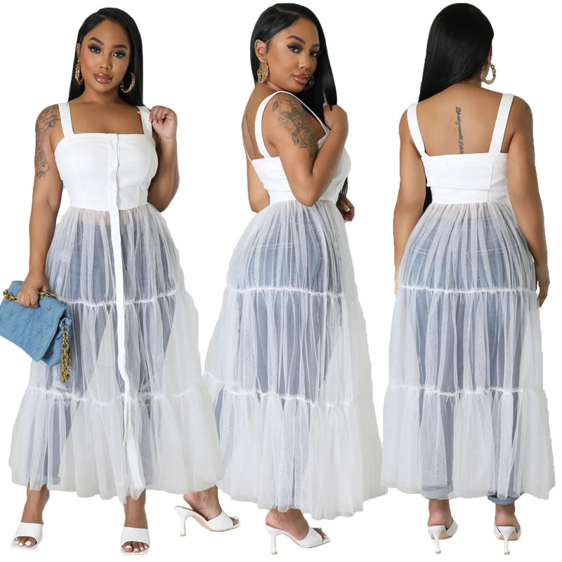 Women's Sexy Camisole Mesh Patchwork Dress 7