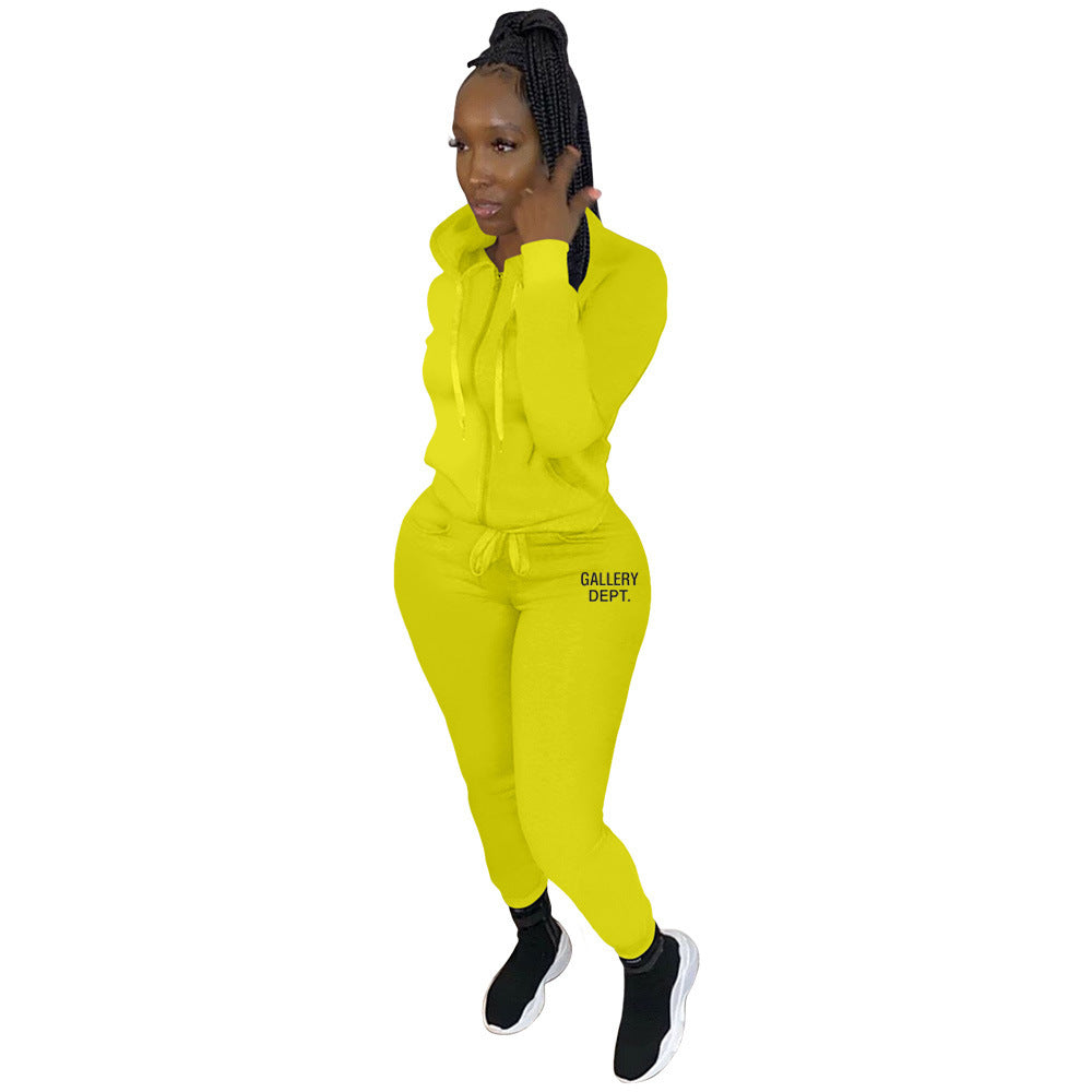 Women'S Fashion Casual Sports Solid Color Suit Two Piece Tracksuit 4