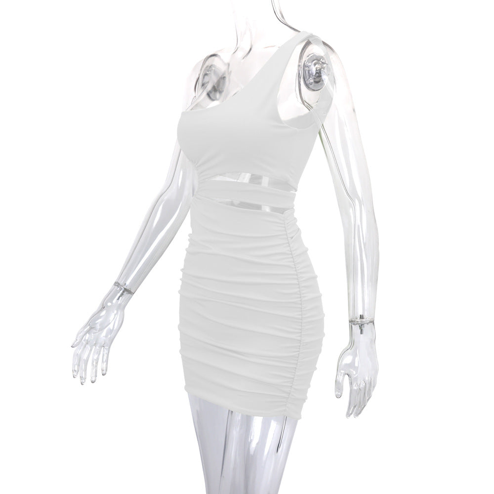 Women One Shoulder Short Skirt Hollow Bodycon Dress 24