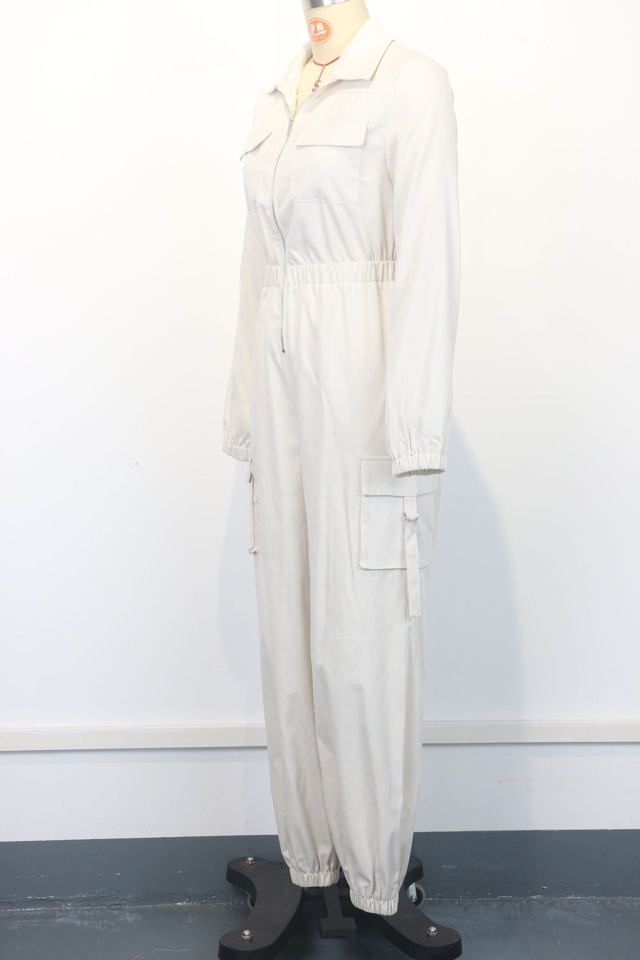 Fashion Women Pocket Elastic Slim Waist Zipper Cargo Jumpsuit 11