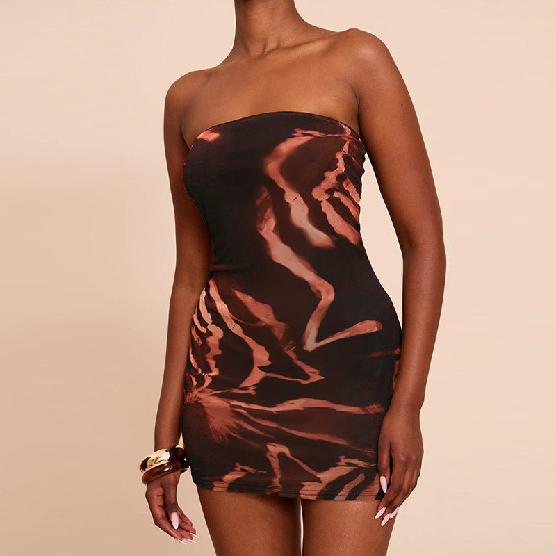 Women's Sexy Print Strapless Tight Fitting Bodycon Short Dress 4