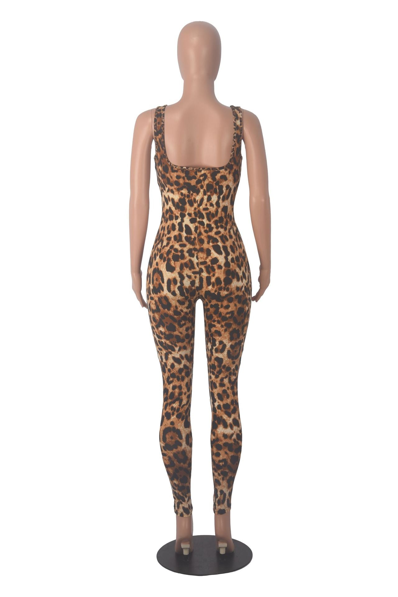 Women's Printed Sleeveless Ribbed Square Neck Low Back Slim Fit Jumpsuit 28