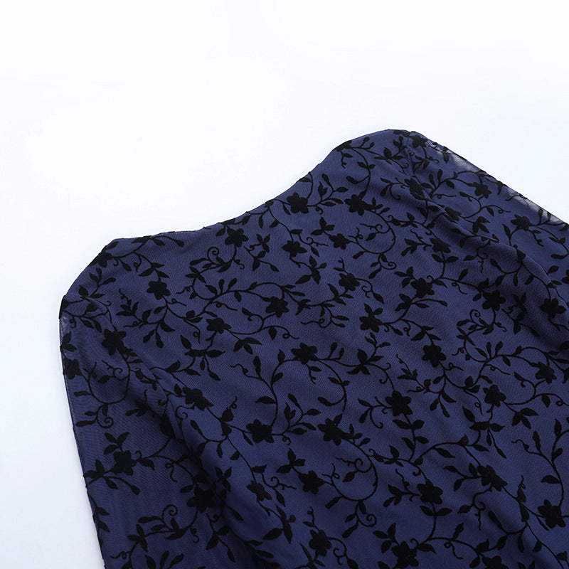 Mesh Flocked Print Long-Sleeve Chic Short Dress 8