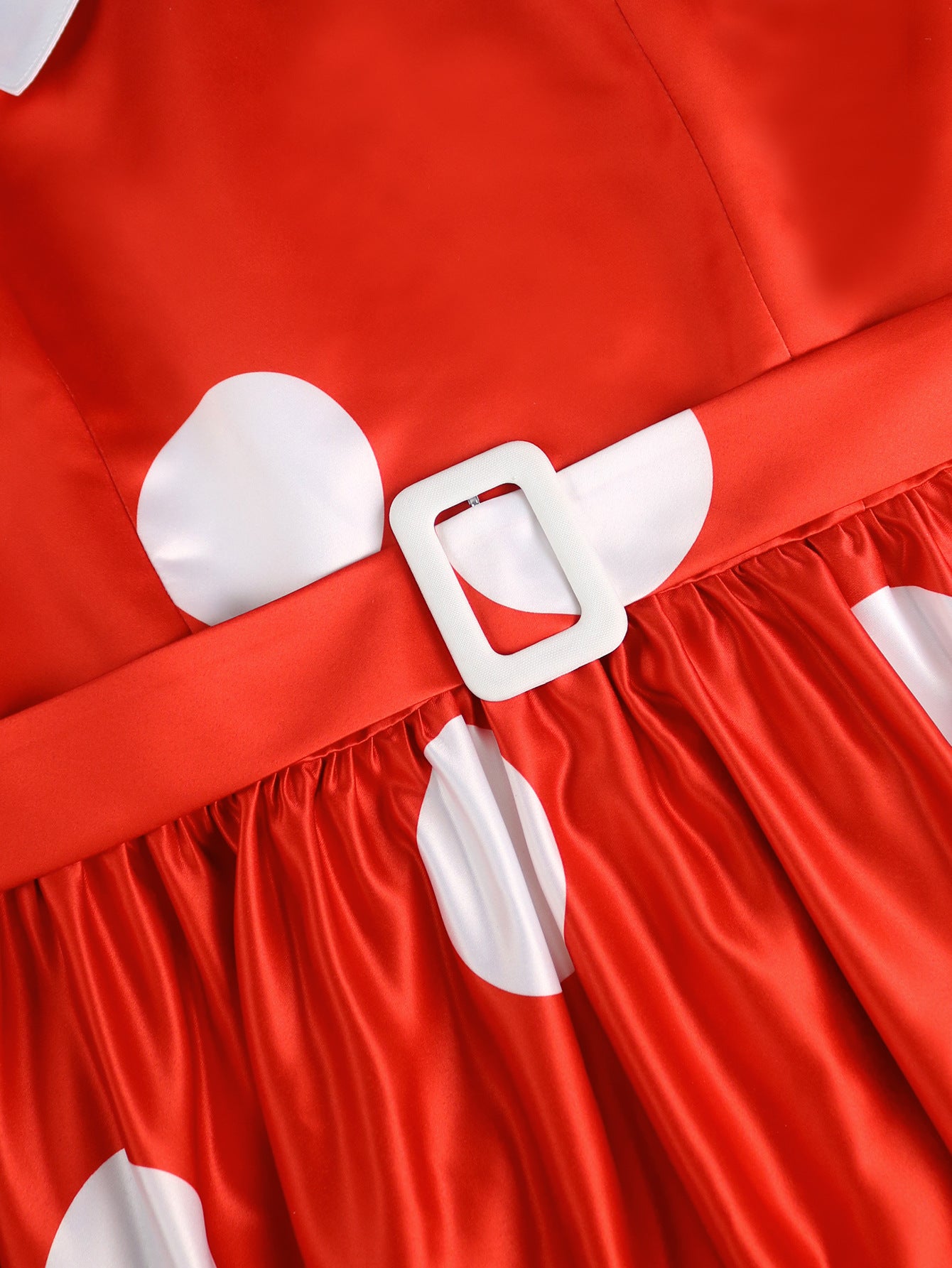 Plus Size Wedding Satin Turned-Down Collar Sleeveless Polka Dot Party A-Line Dress 13