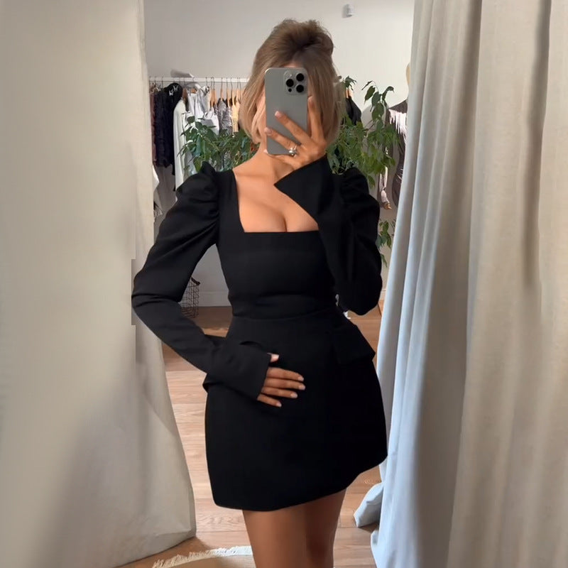 Fall Fashion Chic Elegant Long Sleeve Square Neck Slim Women Dress 5