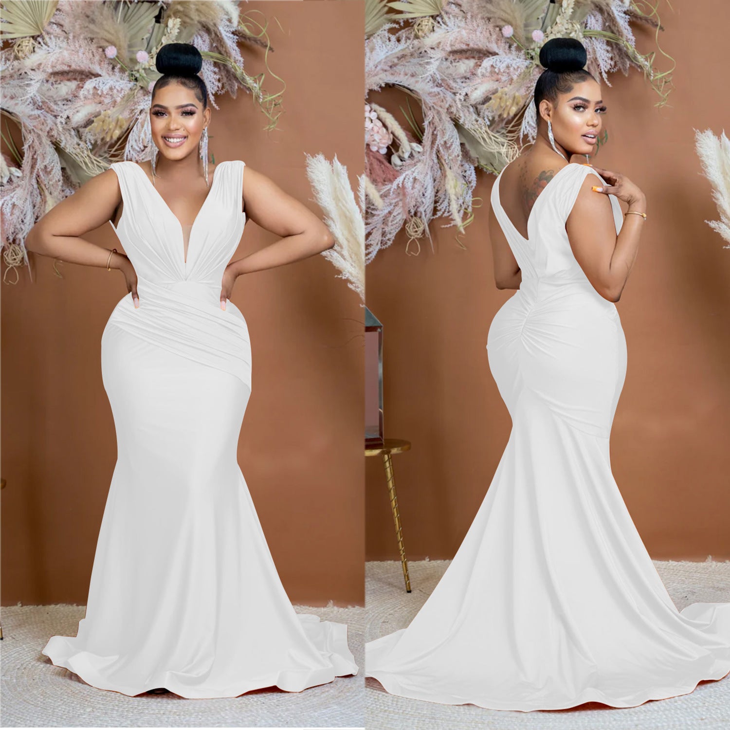 Women Solid V-Neck Sleeveless Pleated Maxi Dress 7