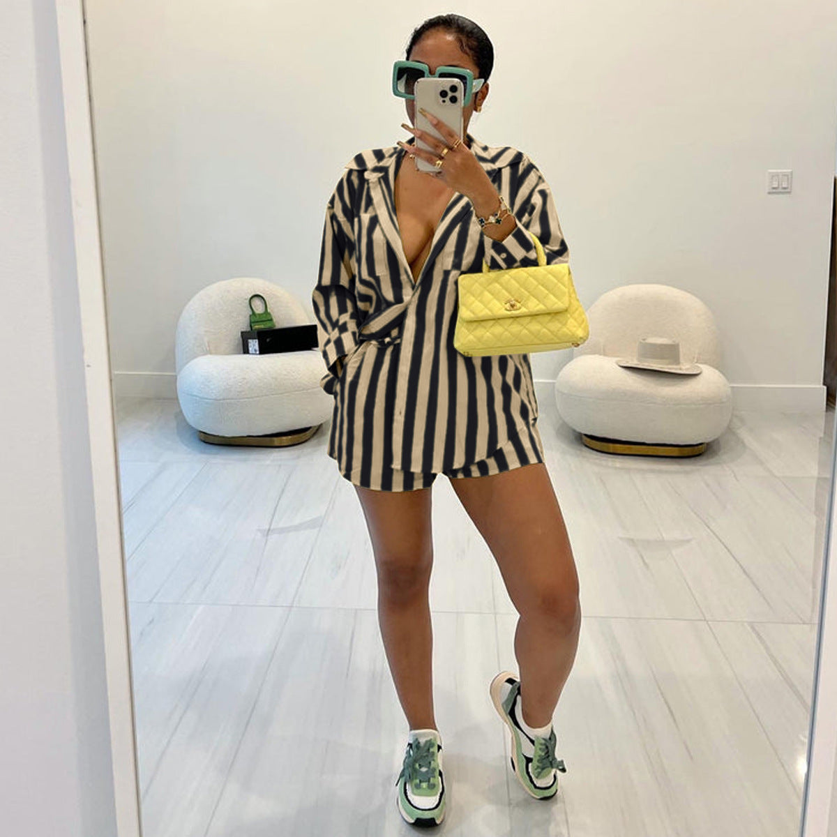 Autumn fashion striped shirt loose two piece women's clothing 6