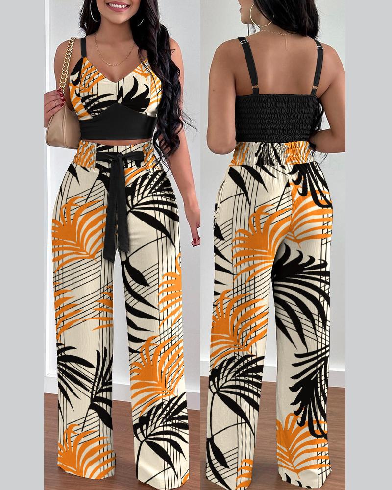 Women Spring Summer Fashion Print Top and Pant Two-Piece Set 7