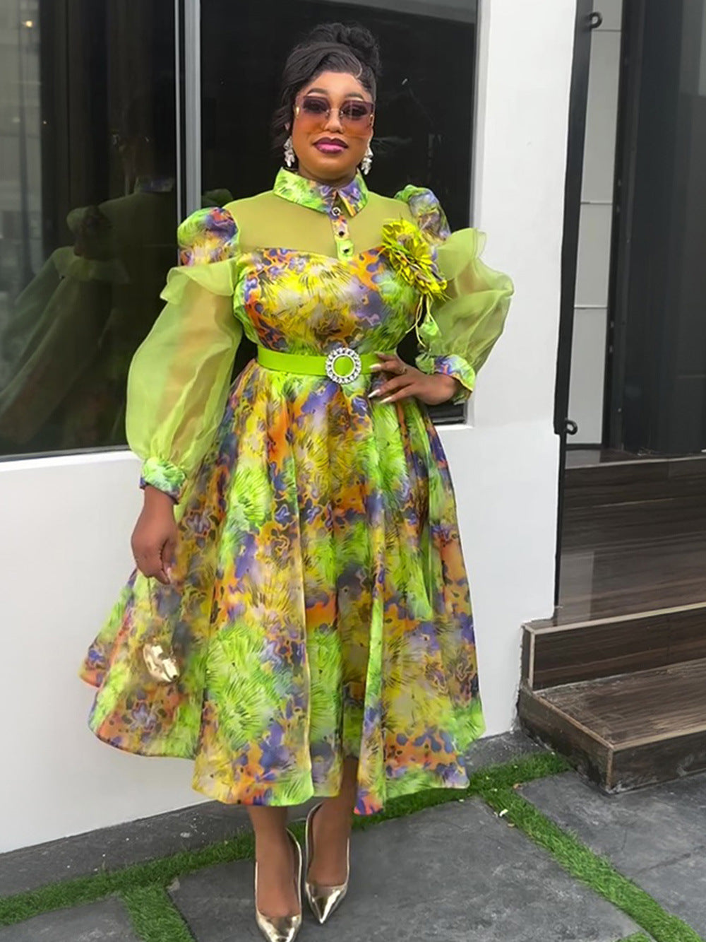 Plus Size Women Spring and Summer Tie-Dye Print Dress 8