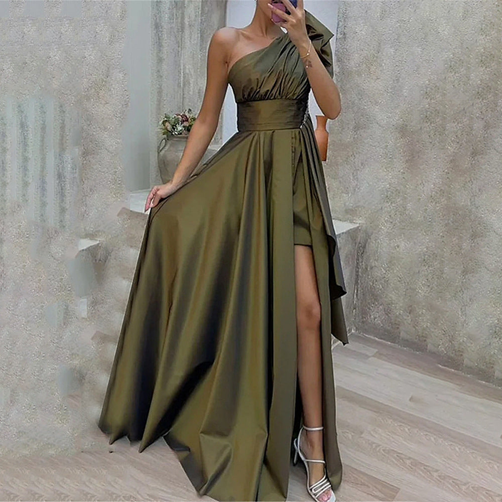 Women Spring Summer Slash Shoulder Off-shoulder irregular dress 4