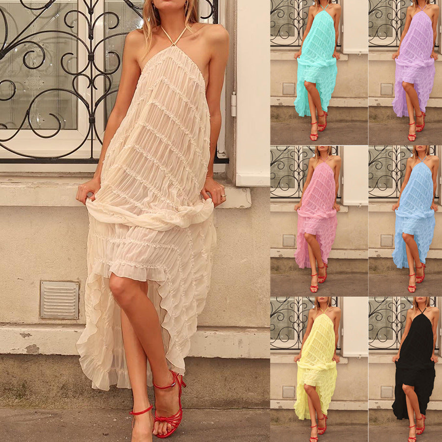 Women Spring Summer Casual Halter Neck Top and Long Skirt two-piece set 10