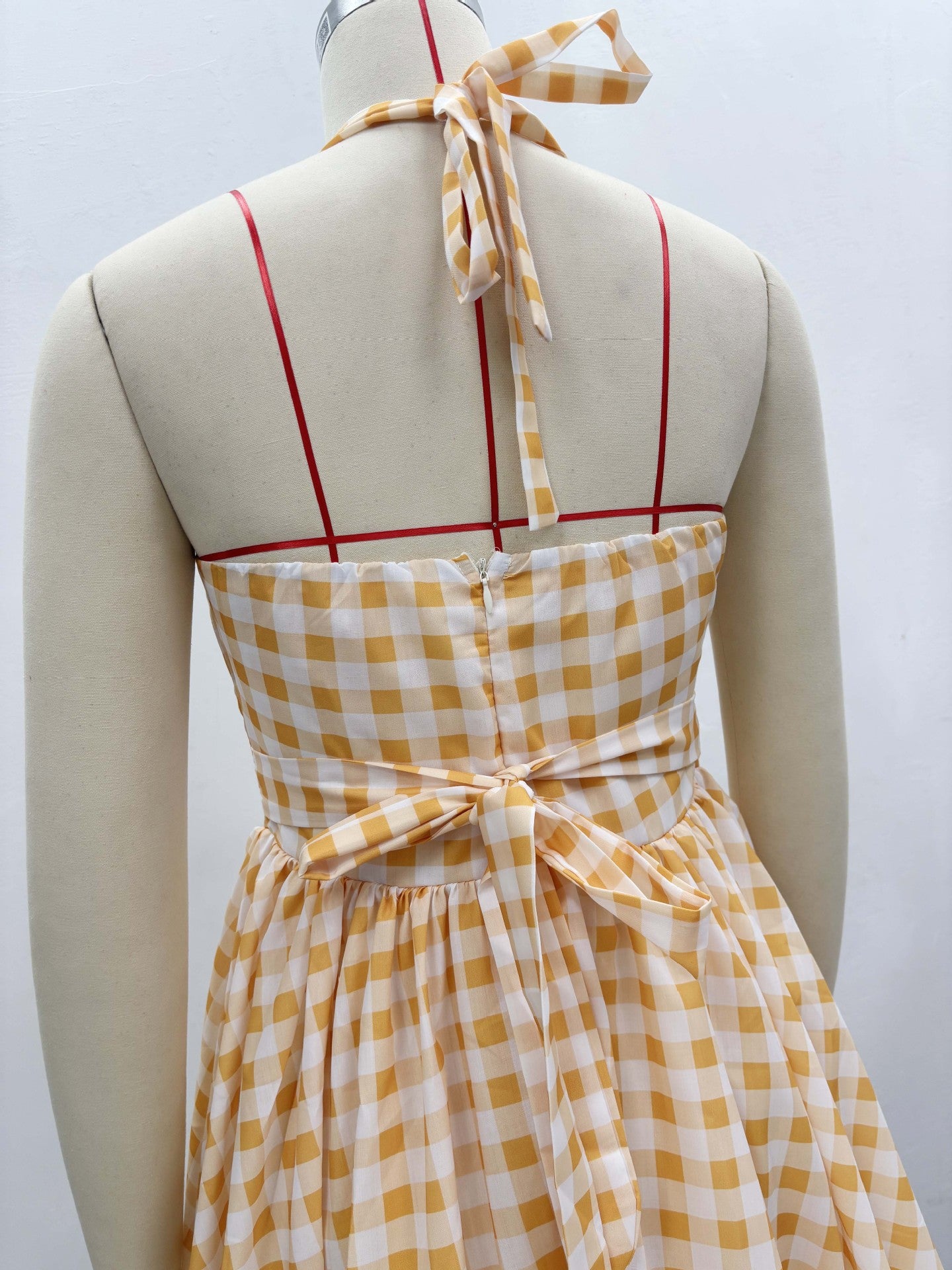 African Women sexy square-neck halter neck plaid dress 8