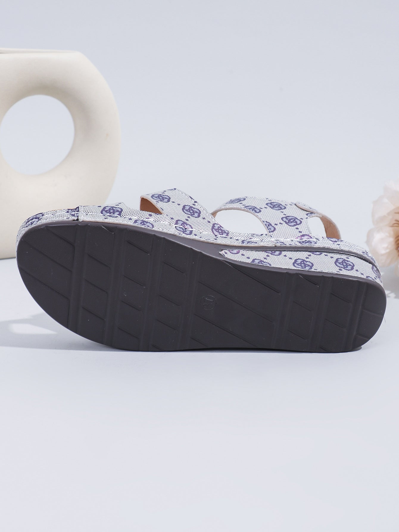 Summer Round Toe Wedge Ankle Strap Printed Sandals 13