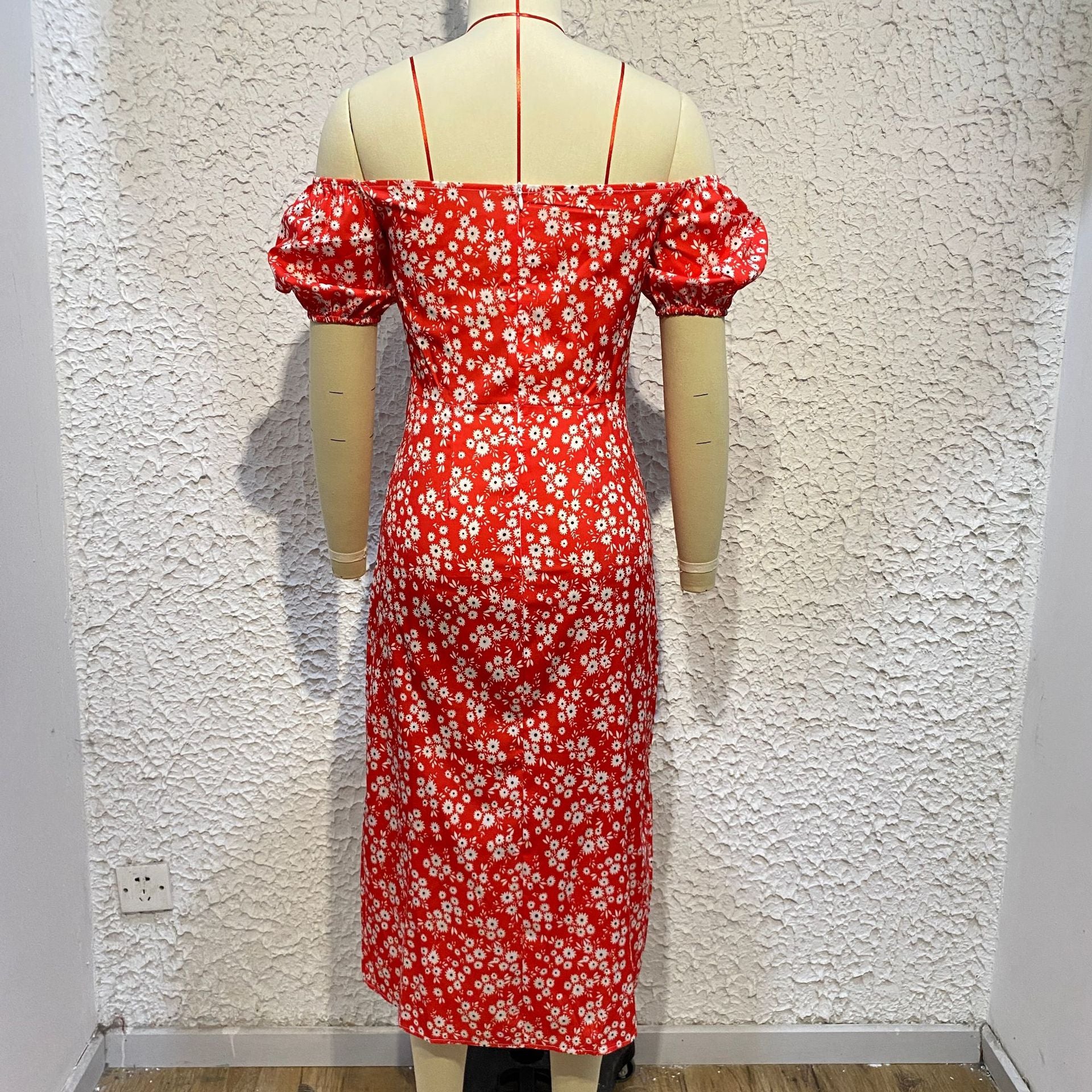 Women'S Off Shoulder Dress Classic Floral Elegant Slim Fit Slit Dress 17