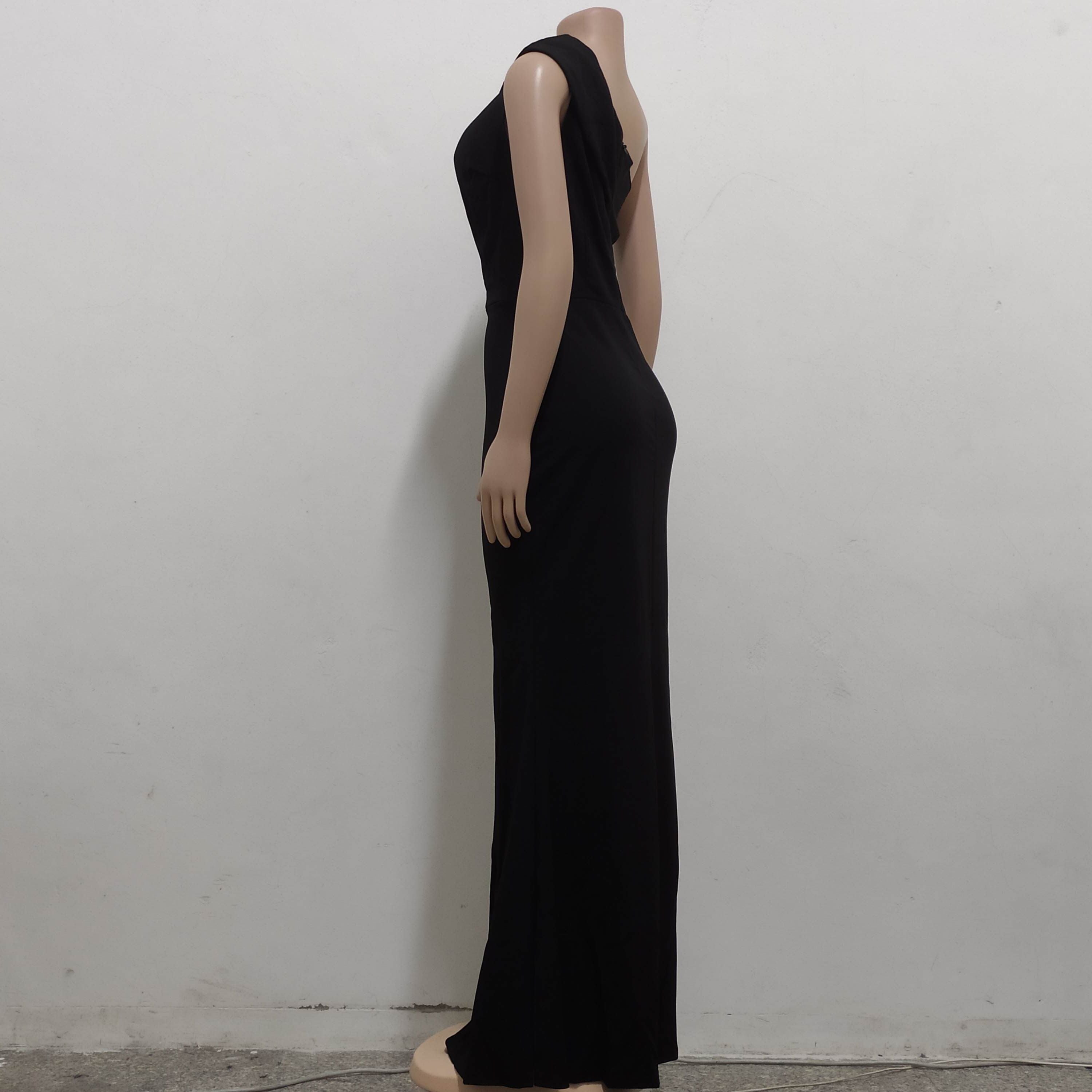 Women Sexy Solid One Shoulder Diagonal Irregular Dress 10