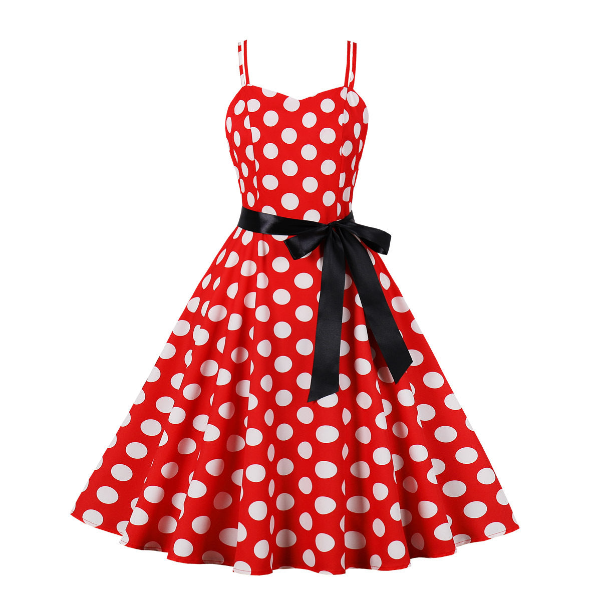 Women'S Dress Retro Polka Dot Print Straps A-Line Swing Dress 4