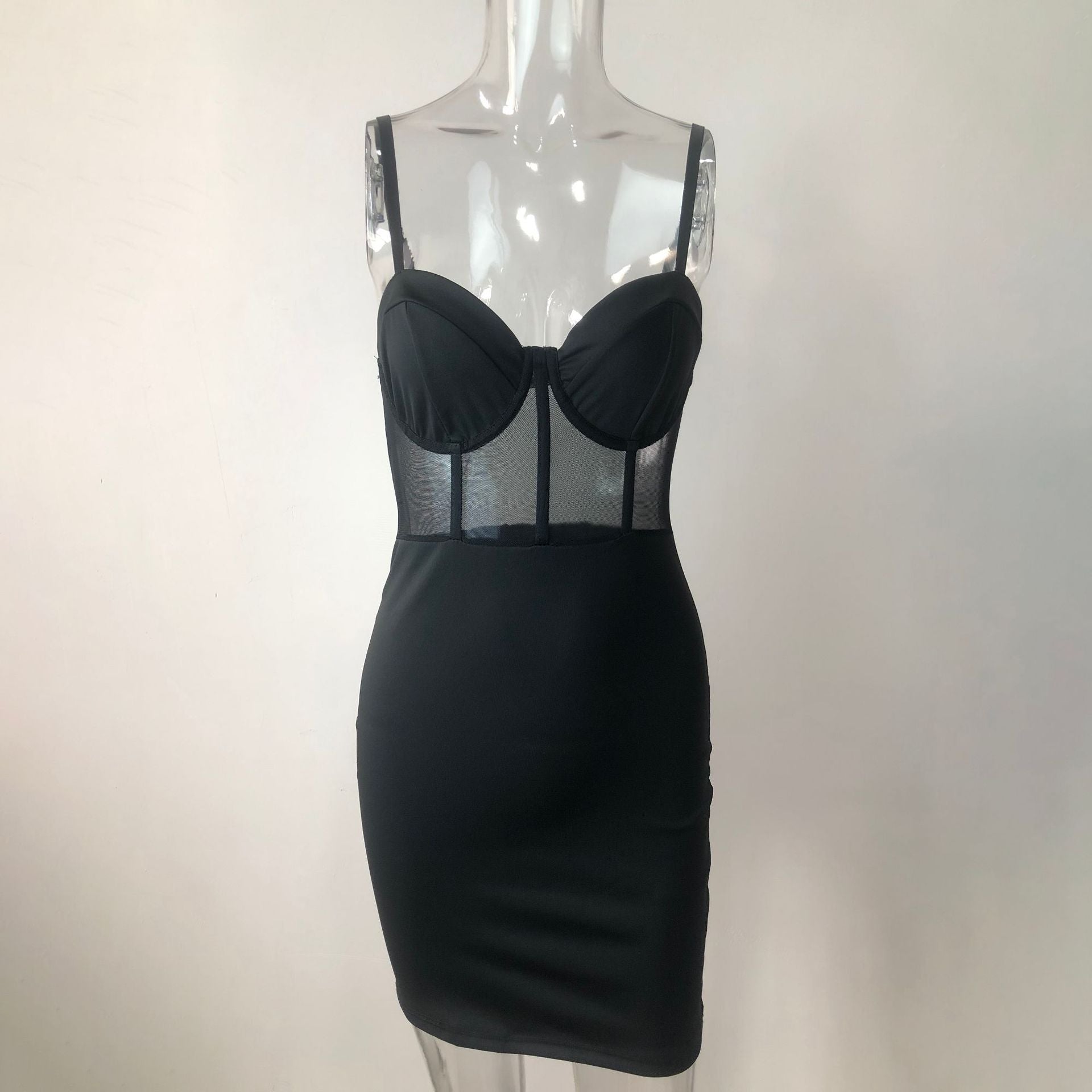 Sexy Patchwork Straps See-Through Underwire Herringbone Bodycon Dress 26