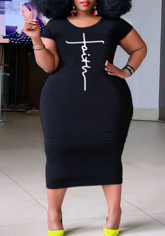 Women Sexy Round Neck Bodycon Print Dress