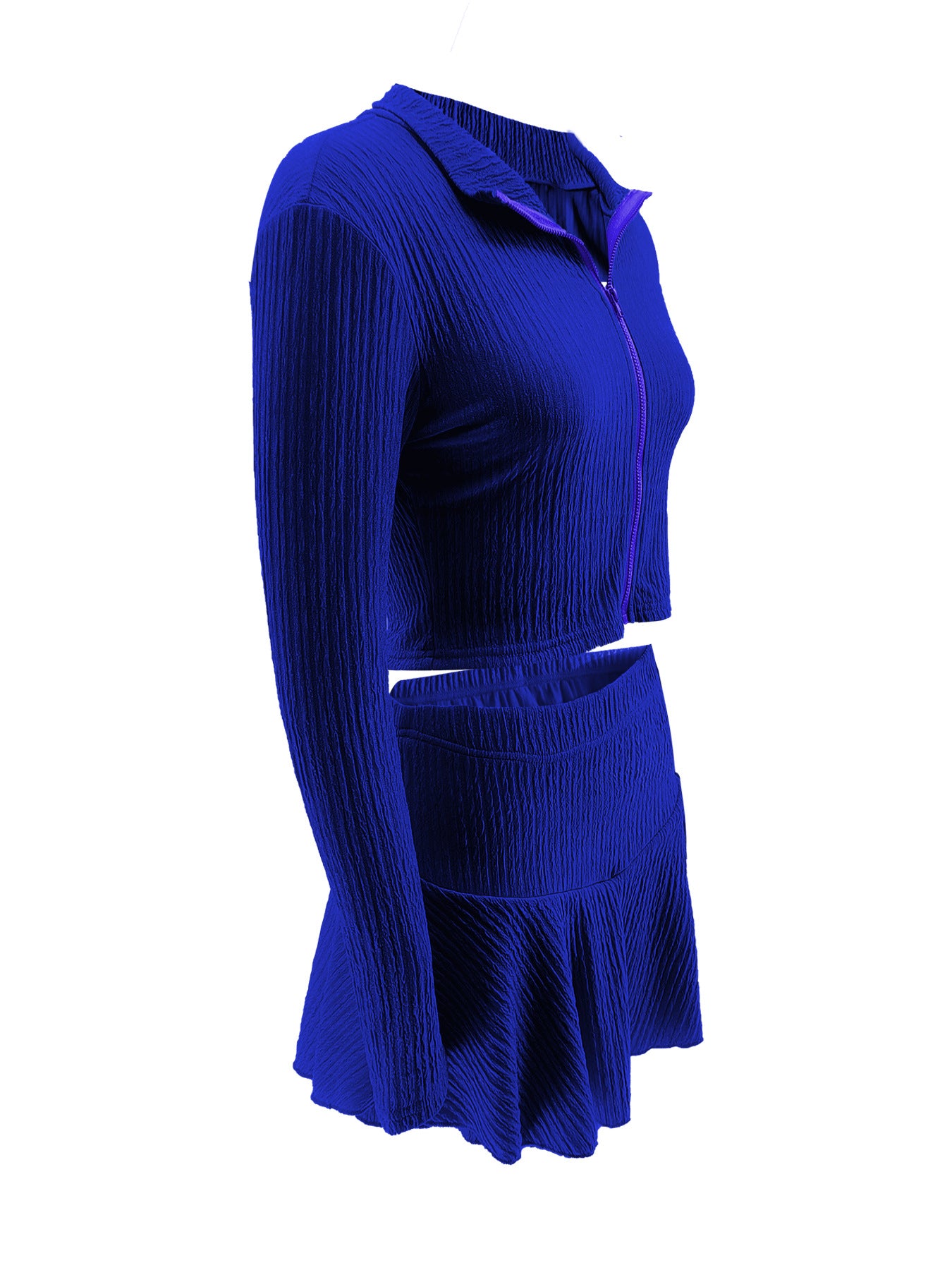 Women Solid Zippered Cropped Top Two-piece set with ruffled skirt 51