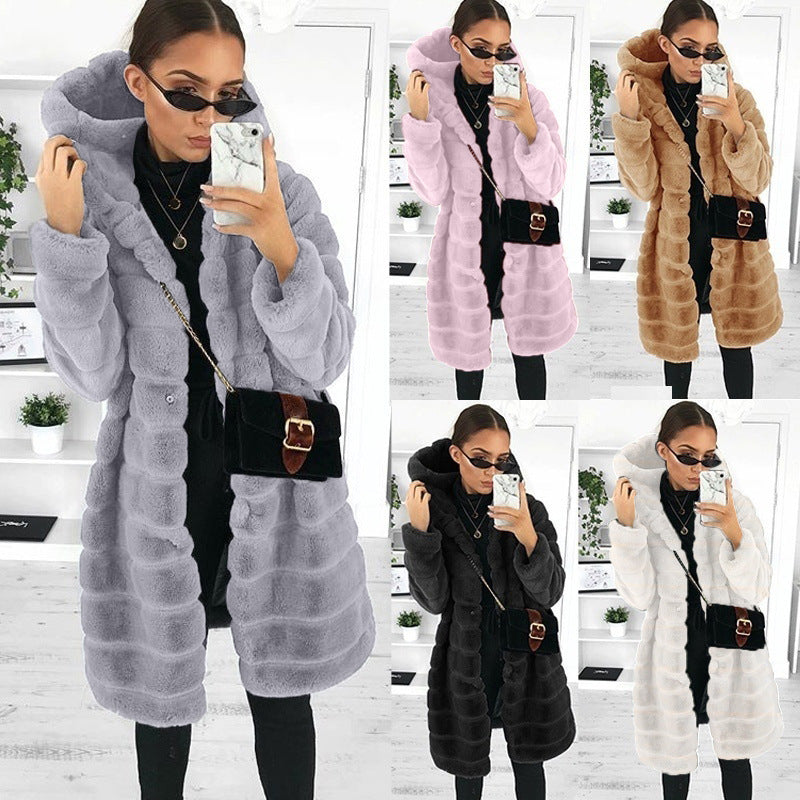 Fur Autumn Winter Faux Fur Long Hooded Fur Coat Women'S Coats 8