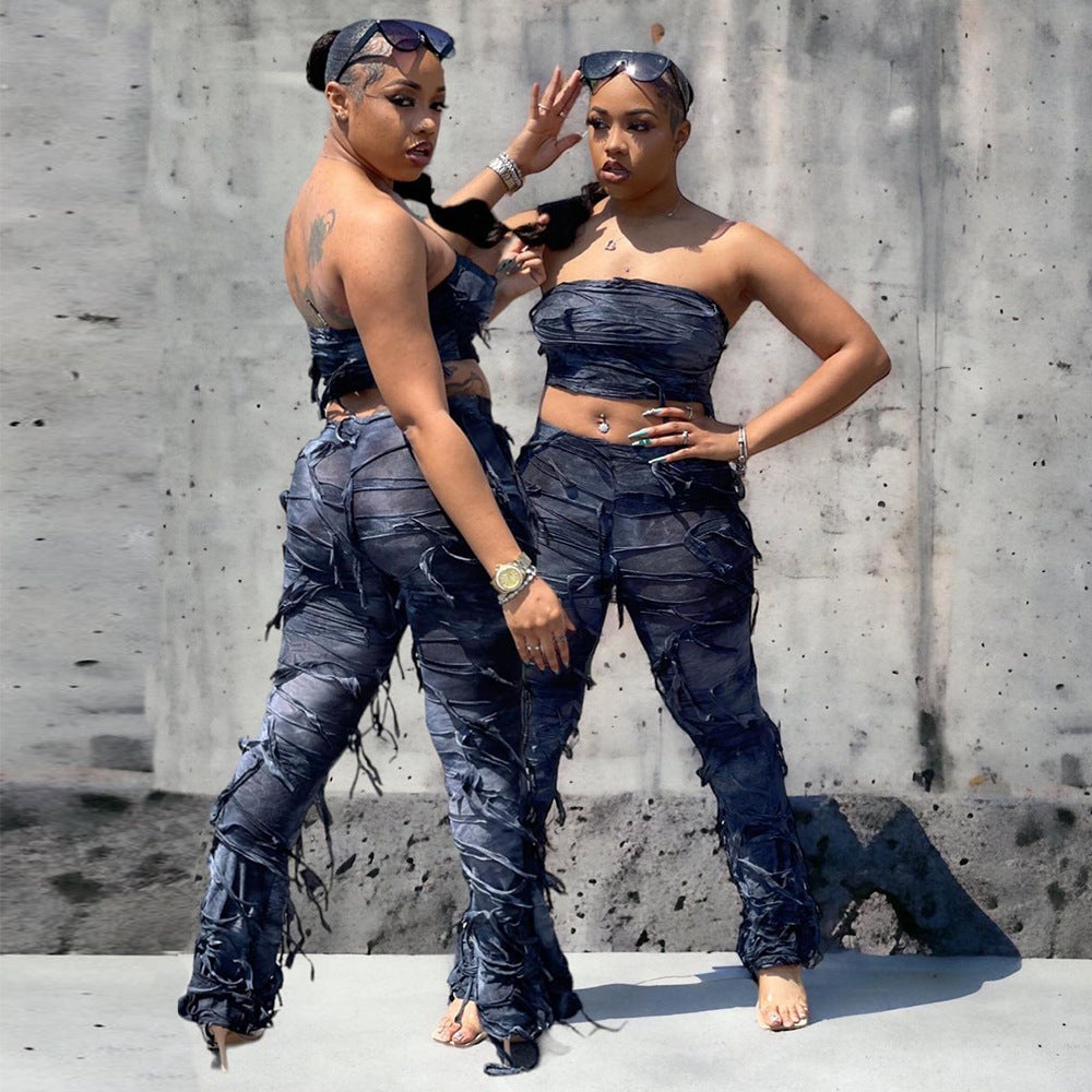 Summer Crop Low Back tie-dye auspicious pants suit for women 11