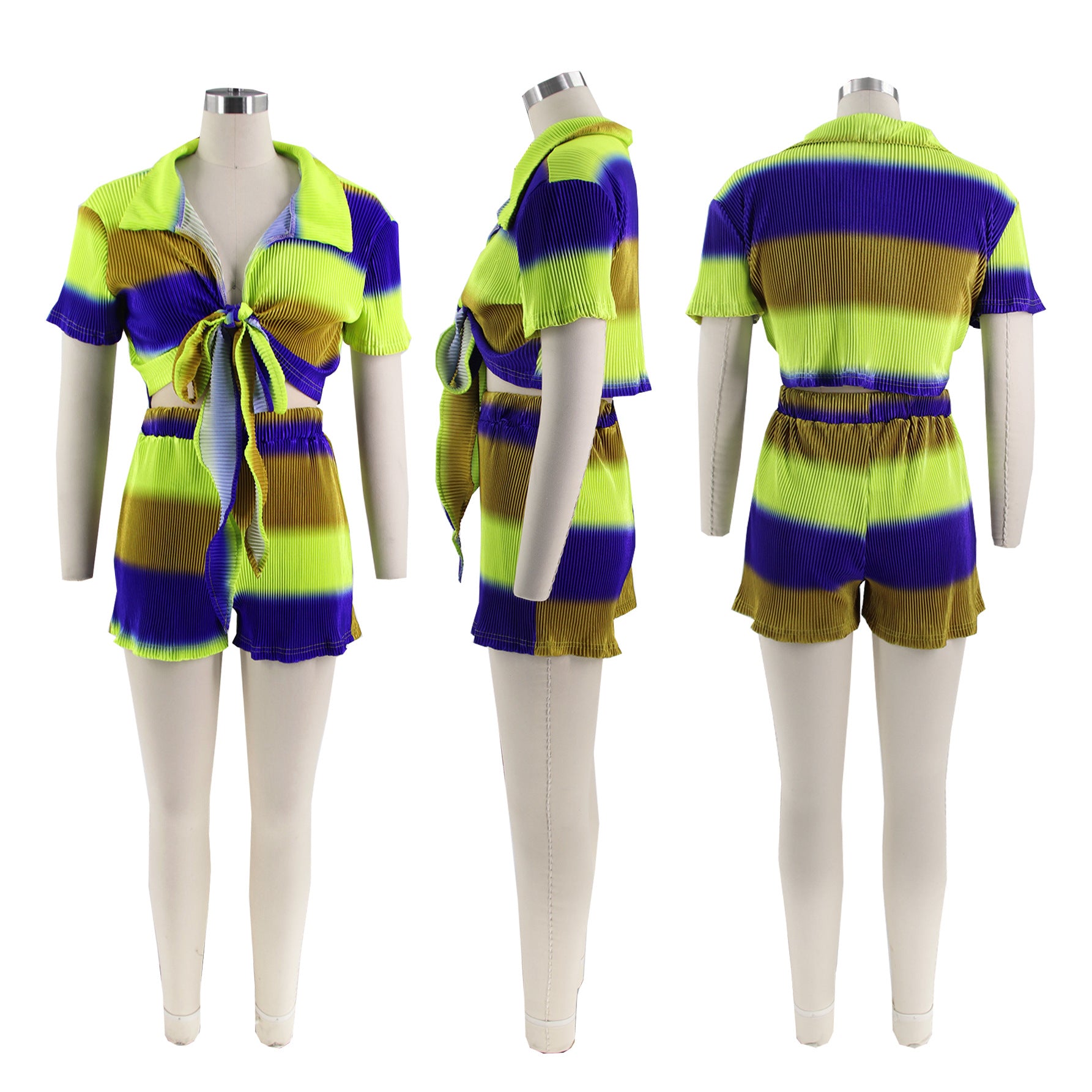 Fashion Gradient Multi-Color Print Two-Piece Shorts Set 7