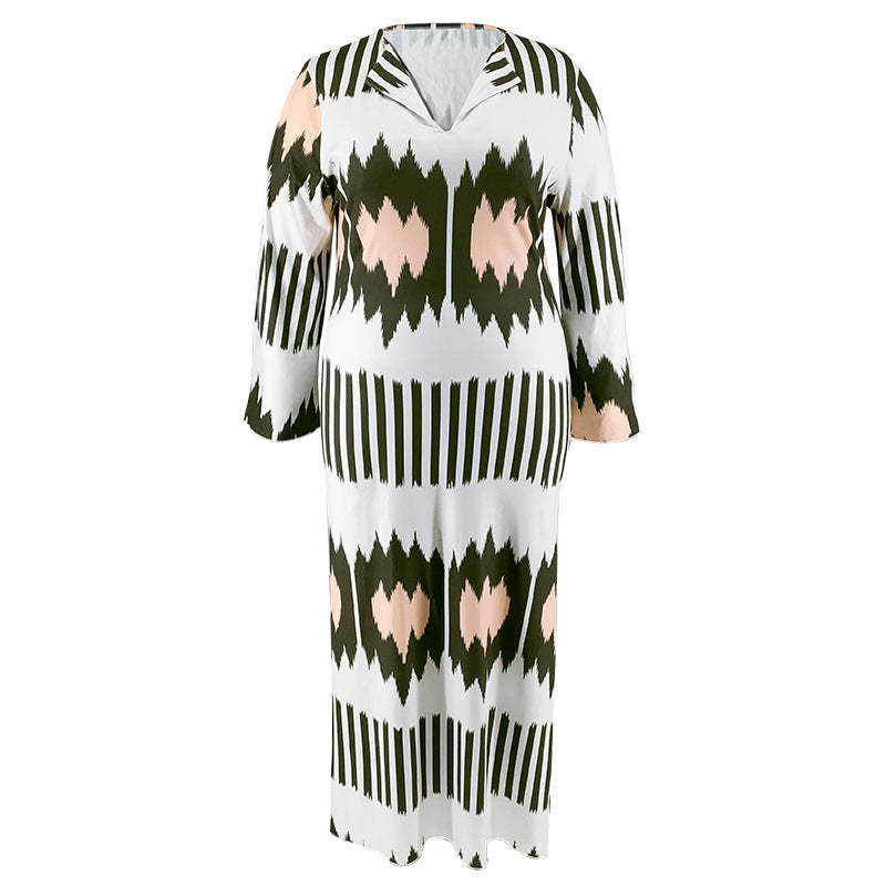 Plus Size Women's Turndown Collar Long Sleeve Slit Casual Dress 9