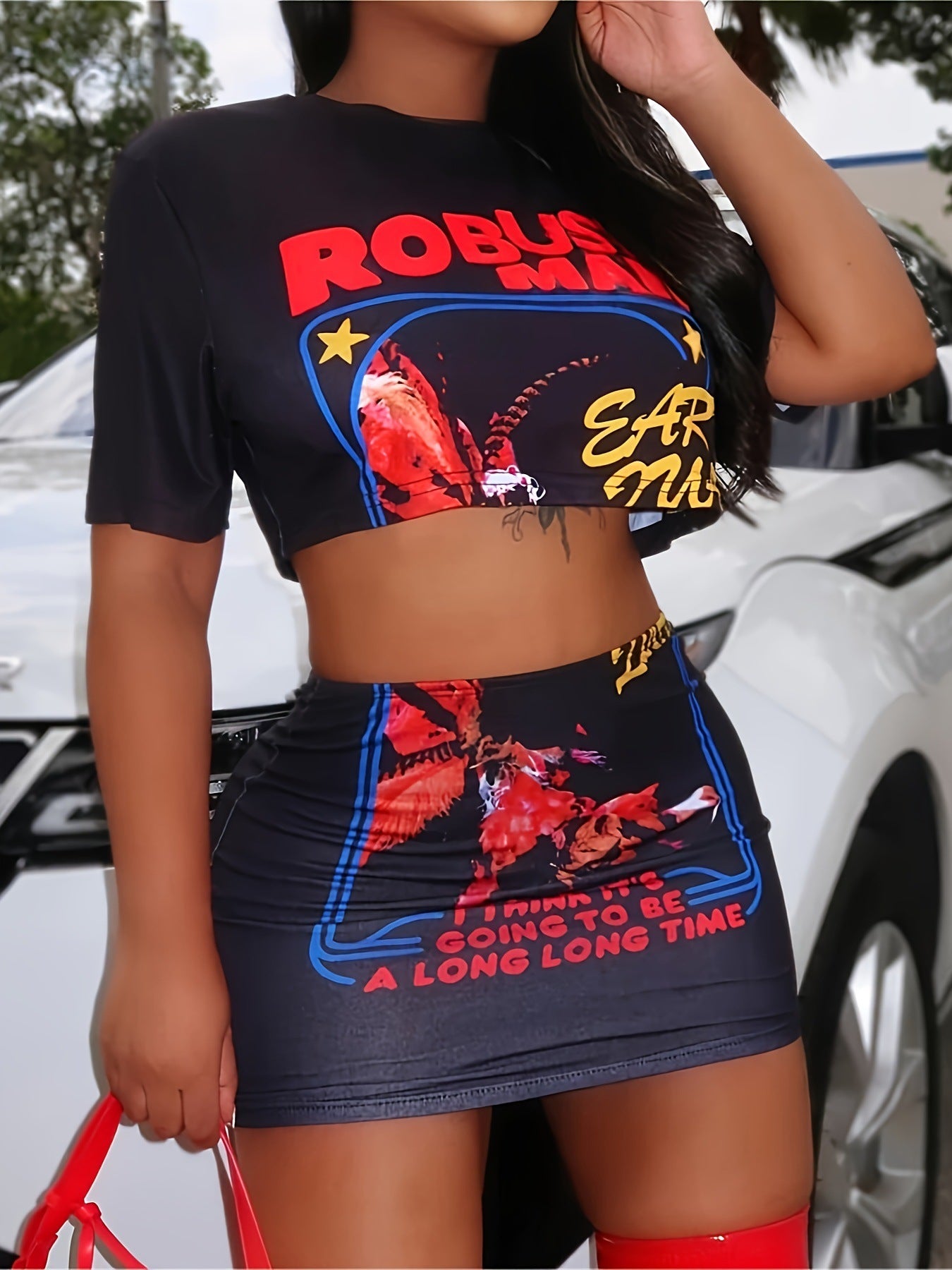 Women printed T-shirt and Skirt two-piece set 13