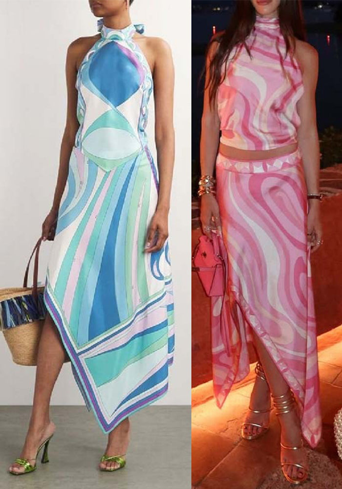 Summer Satin Low Back Top & Asymmetrical Skirt Set