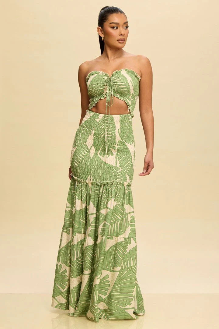 Women Printed Strapless Hollow Dress 5