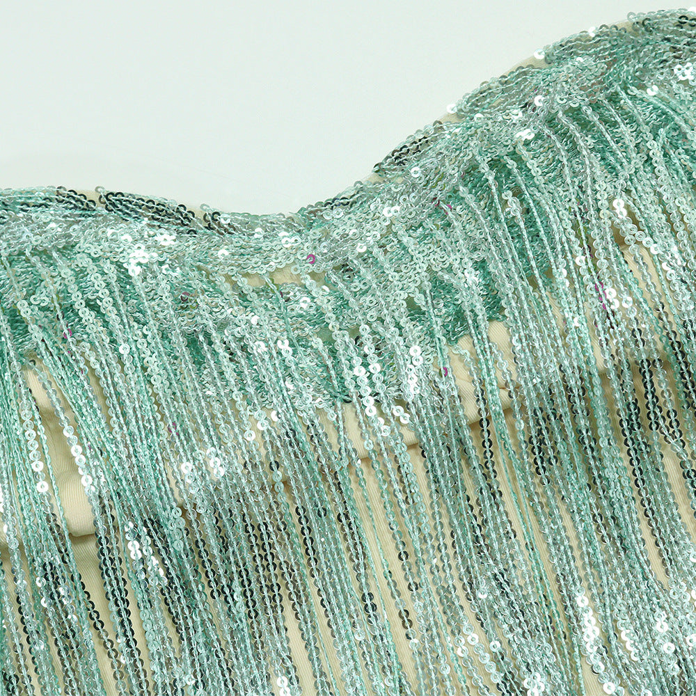 Strapless Top with Bodycon Skirt Fashion Fringe Two-Piece Women's Set 11