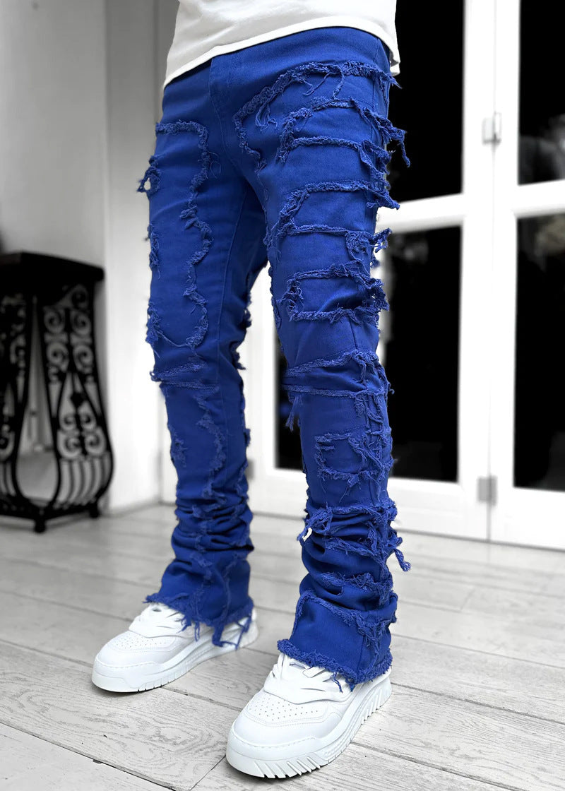 Men's Street Stretch Patch Denim Straight Pants 11