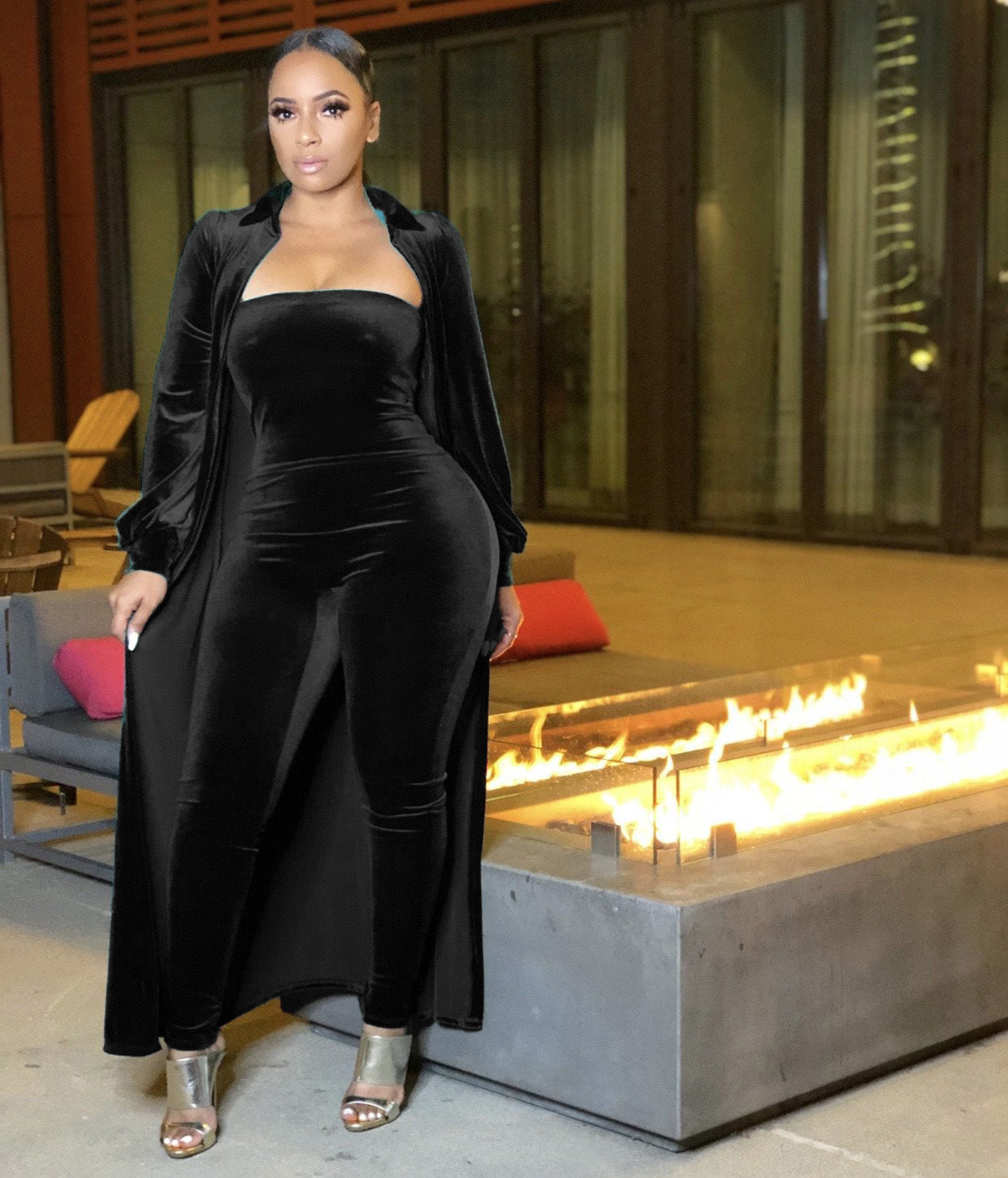 Sexy Velvet Strapless Women Jumpsuit Jacket Two Piece Set 7