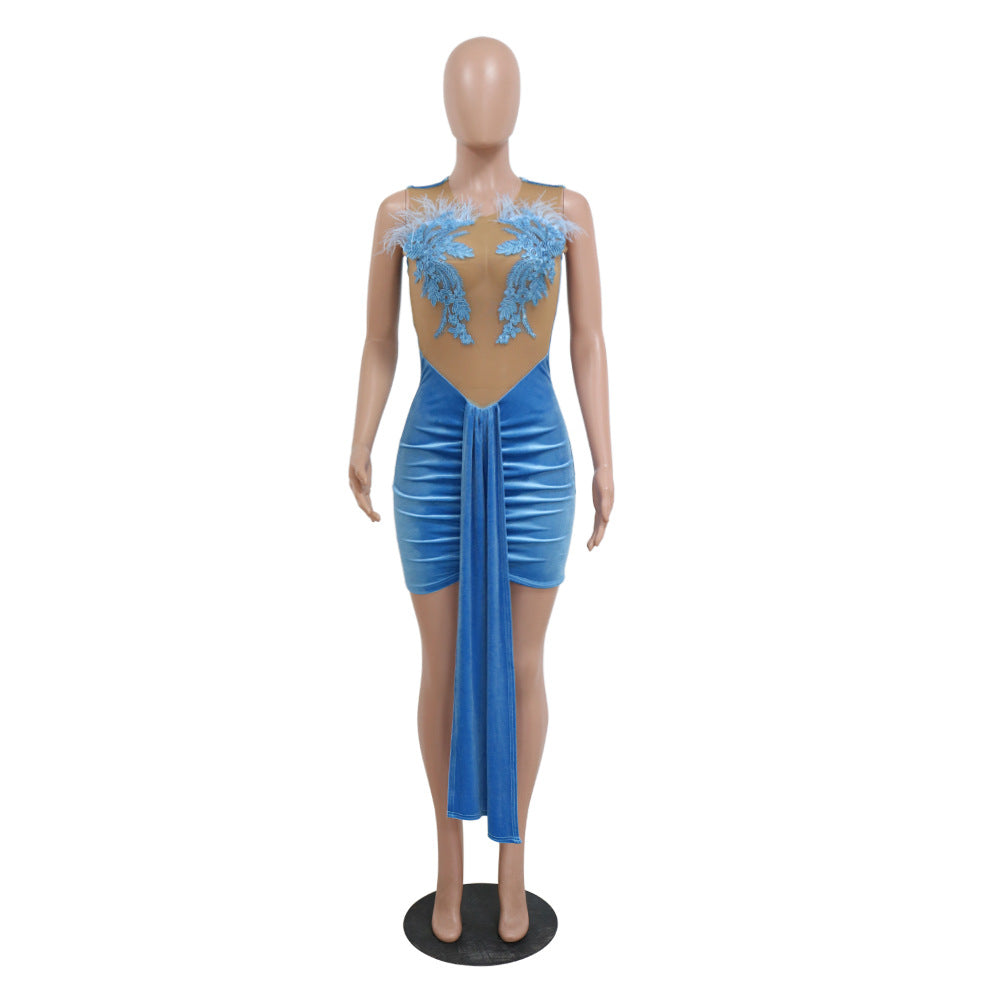 Women Sexy Strapless Dress See-Through Bodycon Party Dress 9