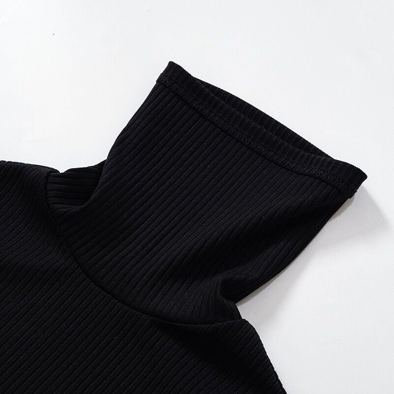 Women Fall Half Turtle Neck Long Sleeve Ribbed Dress 13